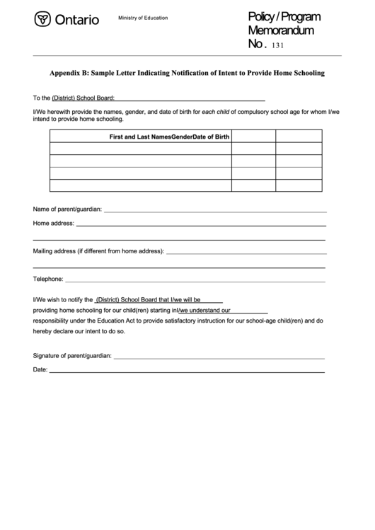 Policy / Program Memorandum Form Printable pdf