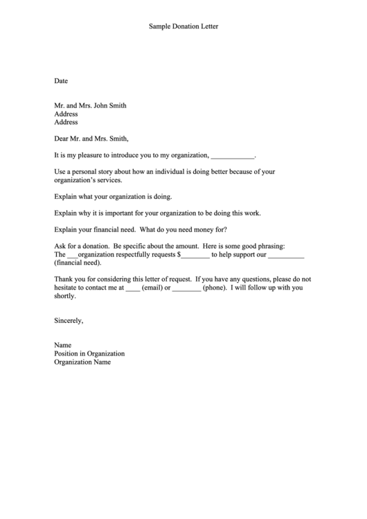 Sample Donation Request Letter Printable pdf