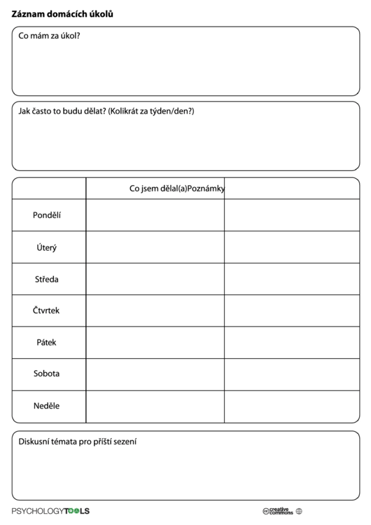 Czech Homework Calendar Template printable pdf download