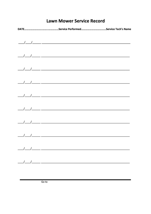 Lawn Mower Service Record Form Printable pdf