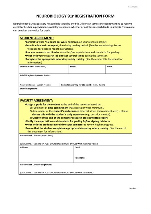 Neurobiology 91r Registration Form Printable pdf