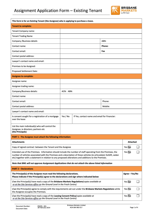 Assignment Application Form - Existing Tenant Printable pdf