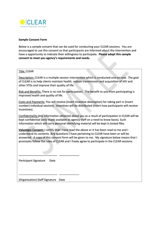 Sample Consent Form Printable pdf