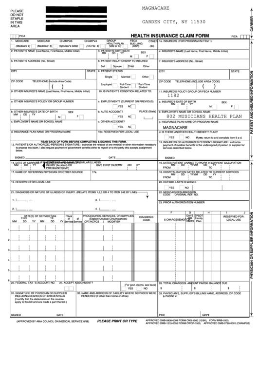 Health Insurance Claim Form Printable pdf