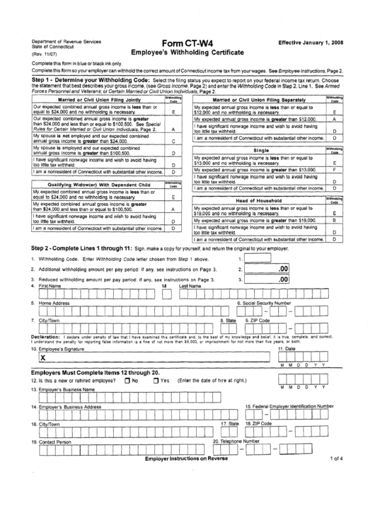 Form Ct W4 2008 printable pdf download