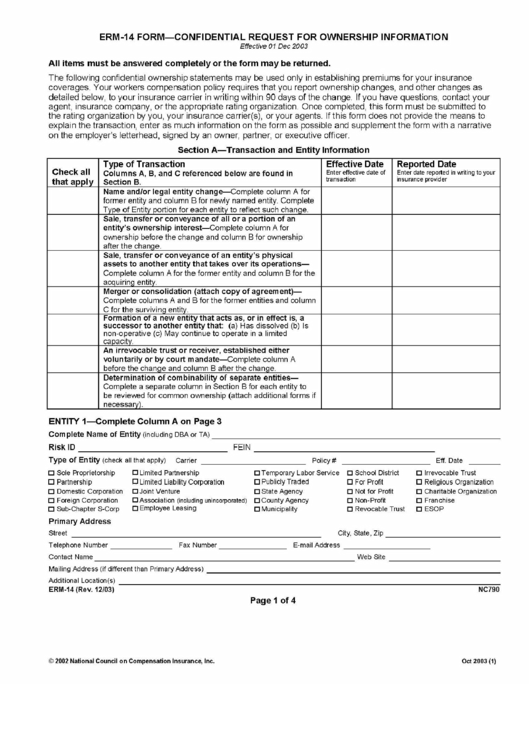 Erm14 Form Confidential Request For Ownership Printable pdf