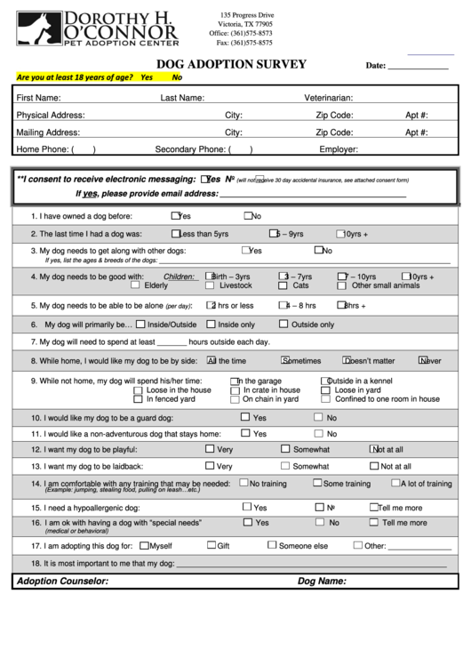 Dog Adoption Survey Docpac printable pdf download