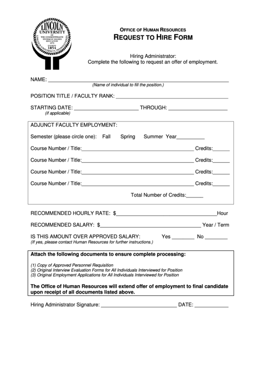 Request To Hire Form Printable pdf