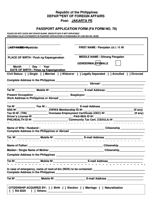 sample of passport application form