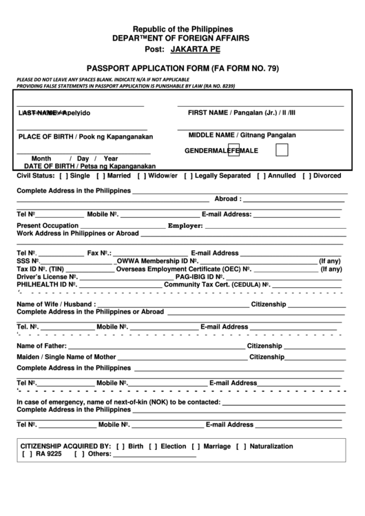 Passport Application Form Printable Pdf Download