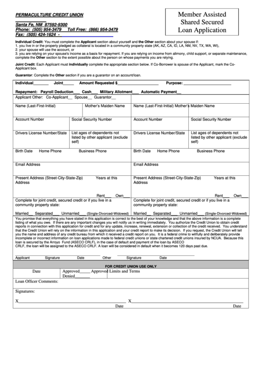 Loan Application Form Printable pdf