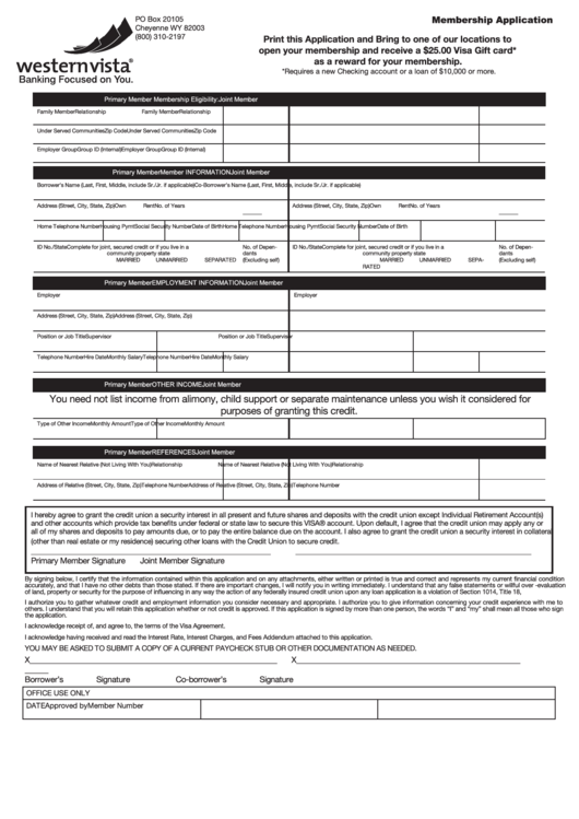 Membership Application Printable pdf
