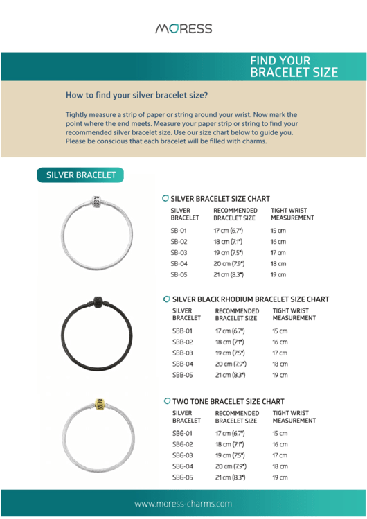 Moress Bracelet Size Chart Printable pdf