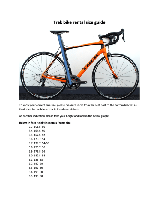 Trek Bike Rental Size Guide Printable pdf