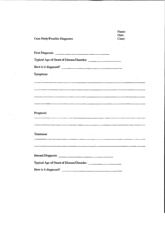 Diagnosis Worksheet Medical Case Study Template Printable pdf