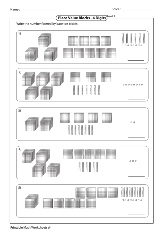 Place Value Blocks Worksheets Printable pdf