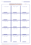 Multiplying Three Numbers Worksheets Printable pdf