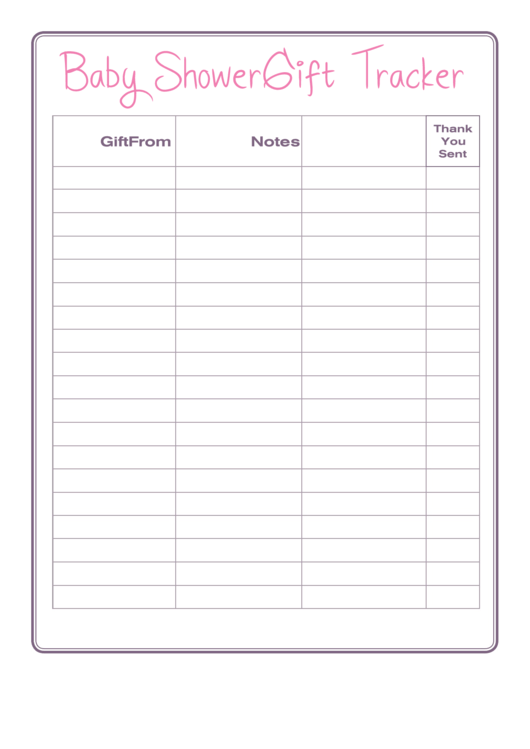 Baby Shower Gift List Template Printable pdf