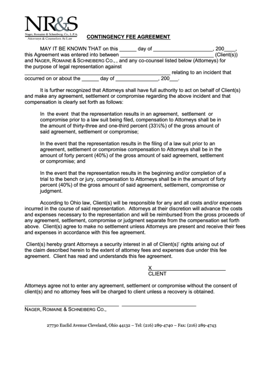 Contingency Fee Agreement Printable pdf