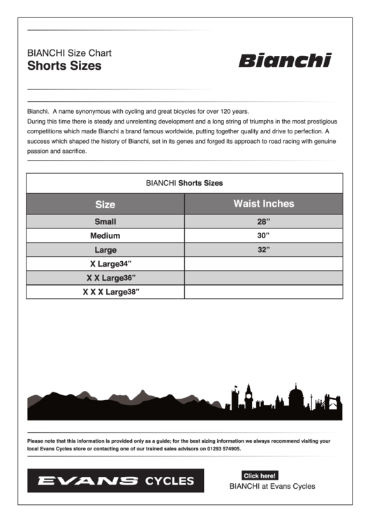 Bianchi Shorts Sizes Chart Printable pdf