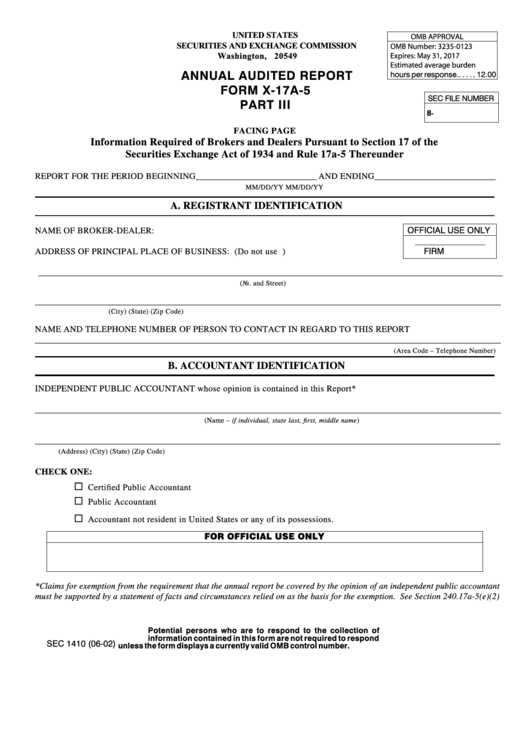 Form X-17a-5 - Annual Audited Report Printable pdf