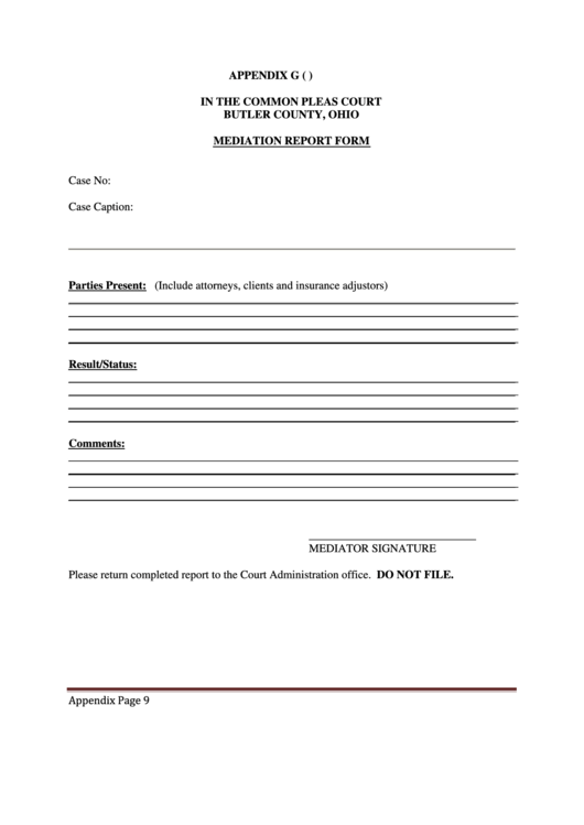 Mediation Report Form Printable pdf
