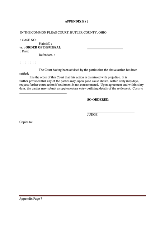 Order Of Dismissal Template Printable pdf