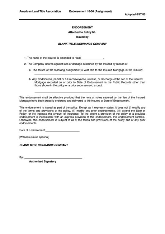 Endorsement Form Printable pdf