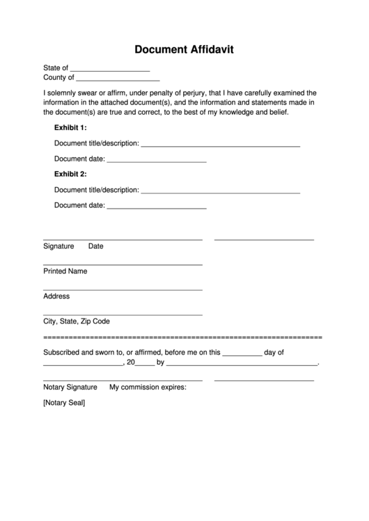 Document Affidavit printable pdf download