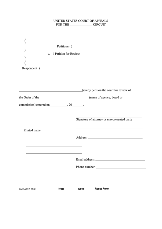 Fillable Petition For Review Printable pdf