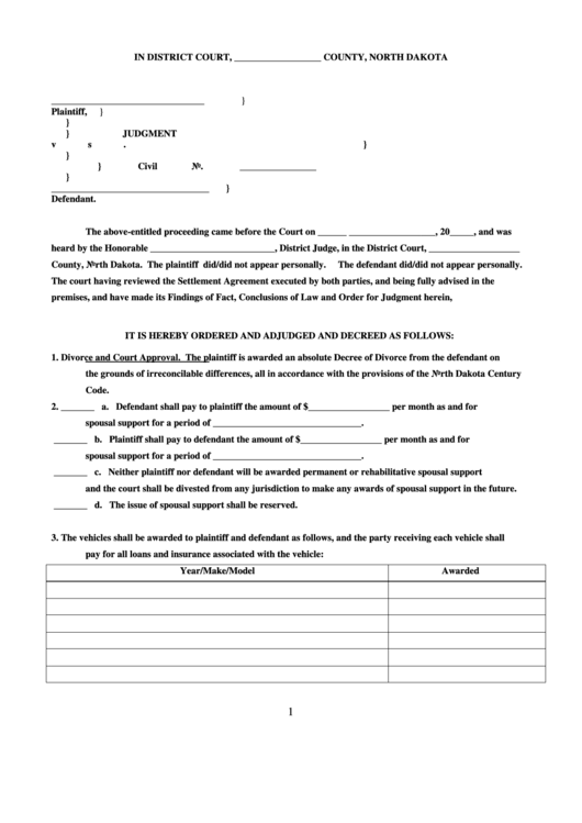 Judgment - North Dakota District Court Printable pdf