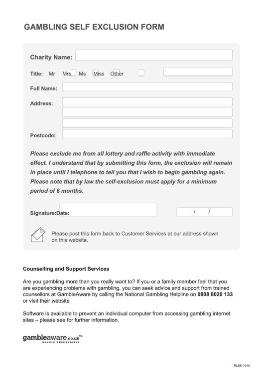 Gambling Self Exclusion Form