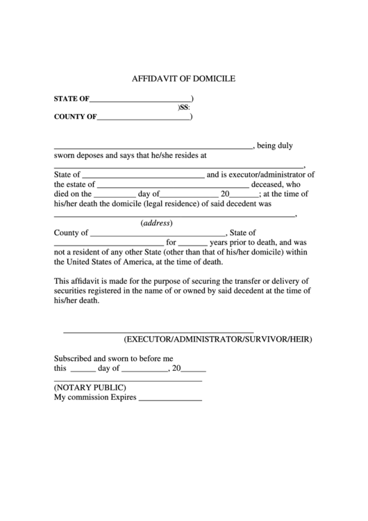 Affidavit Of Domicile Printable pdf