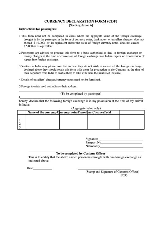 Currency Declaration Form Printable pdf