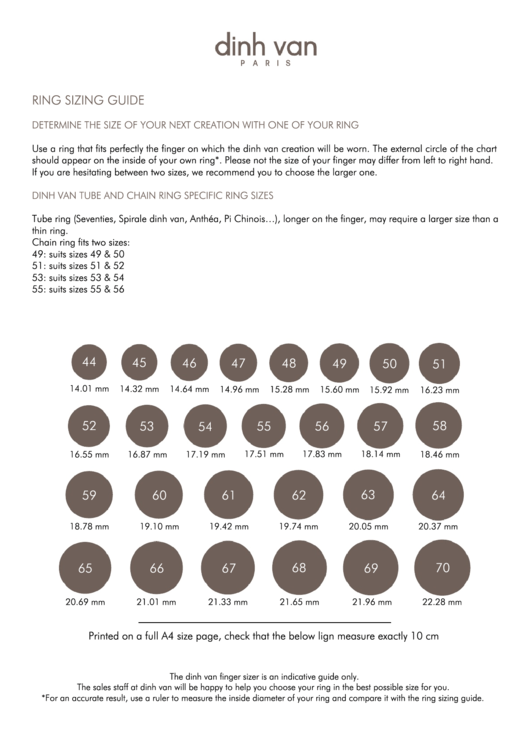 Dihn Van Paris Ring Sizing Guide Printable pdf