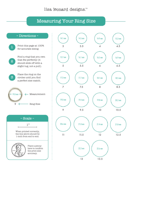 Lisa Leonard Designs Ring Size Guide printable pdf download
