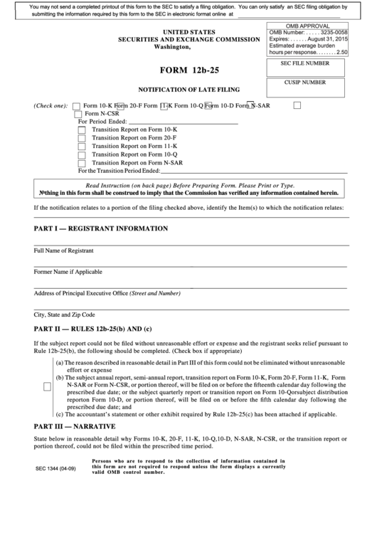Form 12b-25 Notification Of Late Filing