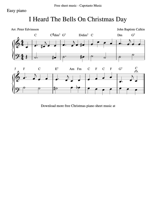 I Heard The Bells On Christmas Day Piano Sheet Music Printable pdf
