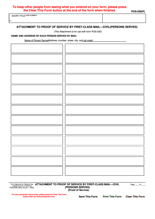 Fillable Attachment To Proof Of Service By First Class Mail Printable pdf