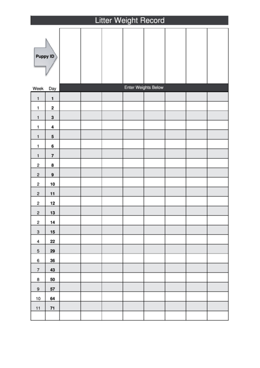 Litter Weight Record Printable pdf