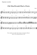 Old Macdonald Had A Farm - Soprano Recorder Sheet Music Printable pdf