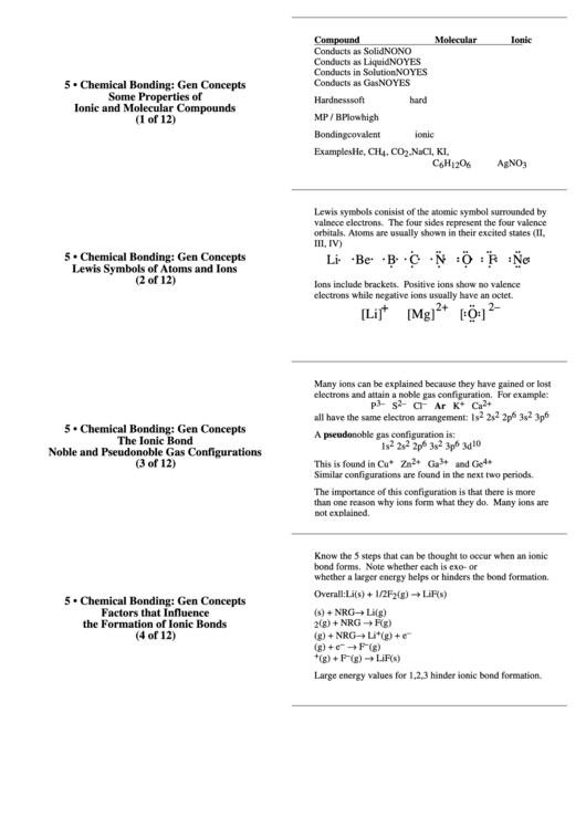 Gen Concepts Chemical Bonding Sheet Printable pdf
