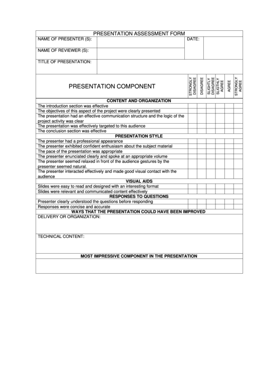 Presentation Assessment Form Printable pdf
