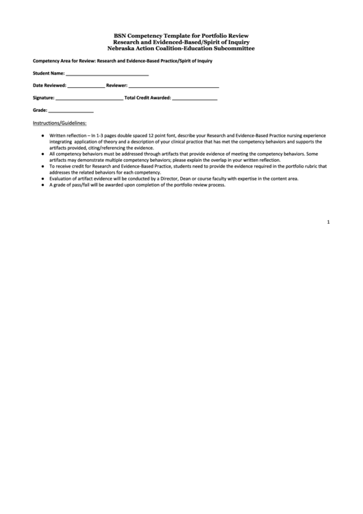 Fillable Bsn Competency Template For Portfolio Review printable pdf ...