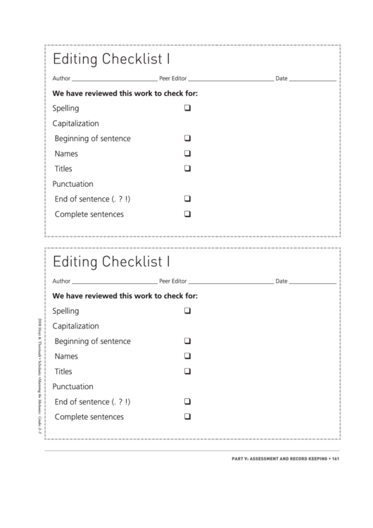 Fillable Editing Checklist Template Printable pdf