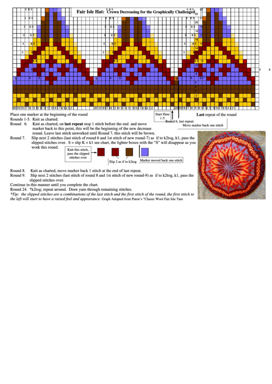 Fair Isle Hat Knitting Pattern Template Printable pdf