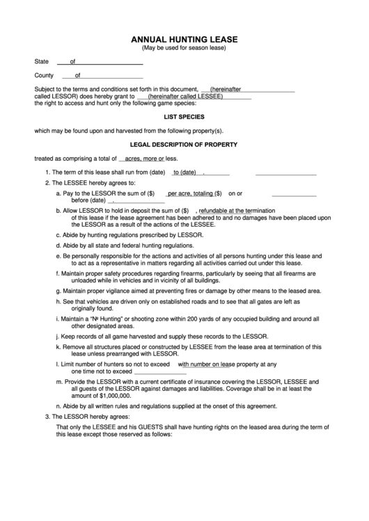 Annual Hunting Lease Form printable pdf download
