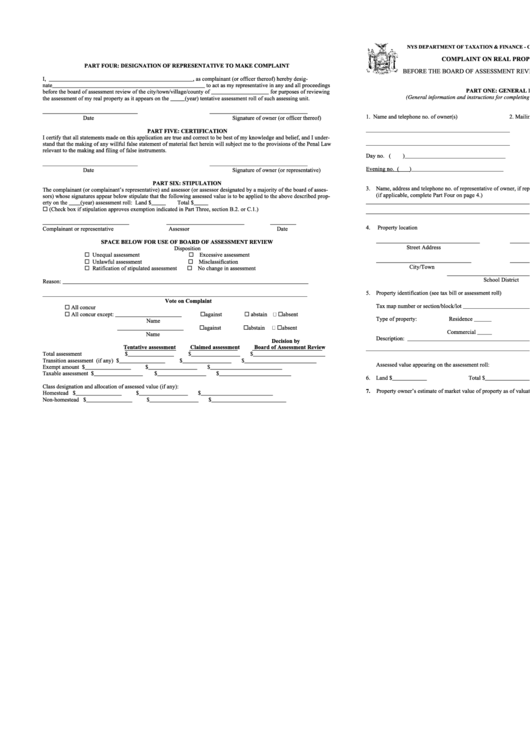 Form Rp-524 - Complaint On Real Property Assessment Printable pdf