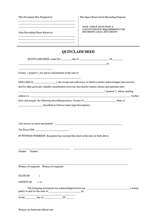 Fillable Quitclaim Deed Form Printable pdf