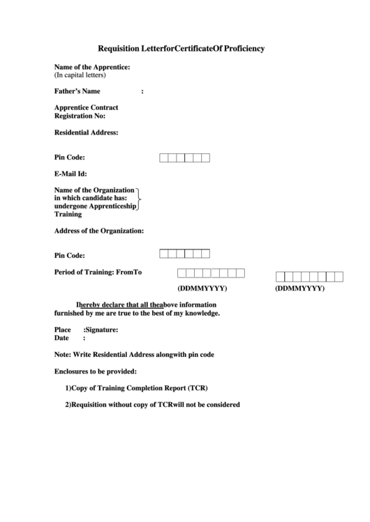 Requisition Letter For Certificate Of Proficiency Printable pdf